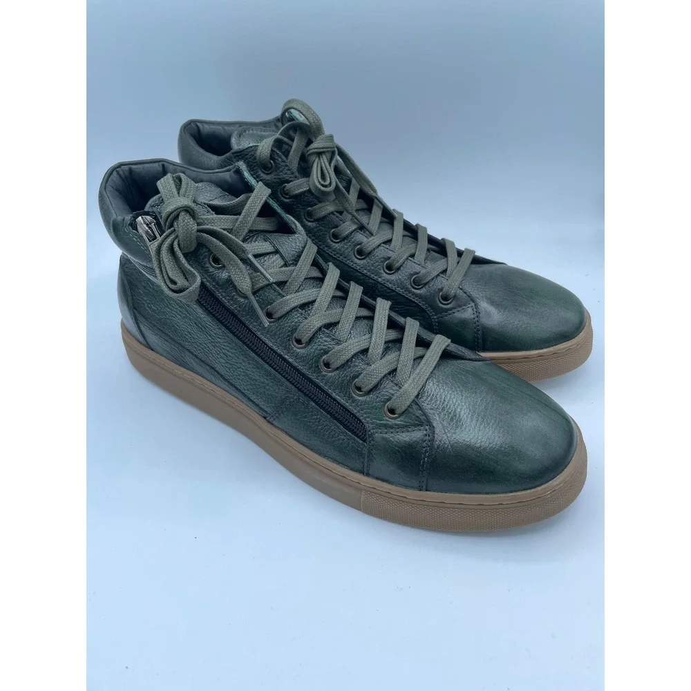 Studio Belvedere Baltazar Green Leather High Top Sneakers Side Zip‎ Mens 10 D